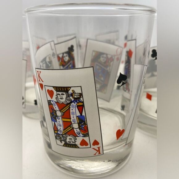 Vintage Playing Cards Design Lowball Glasses – Set of 4 Tumblers - Picture 9 of 12